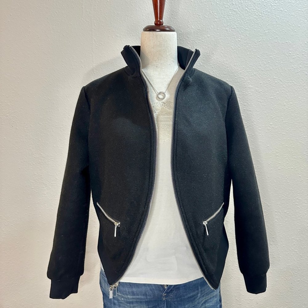 Black Felt Jacket with Two-Way Zipper Front